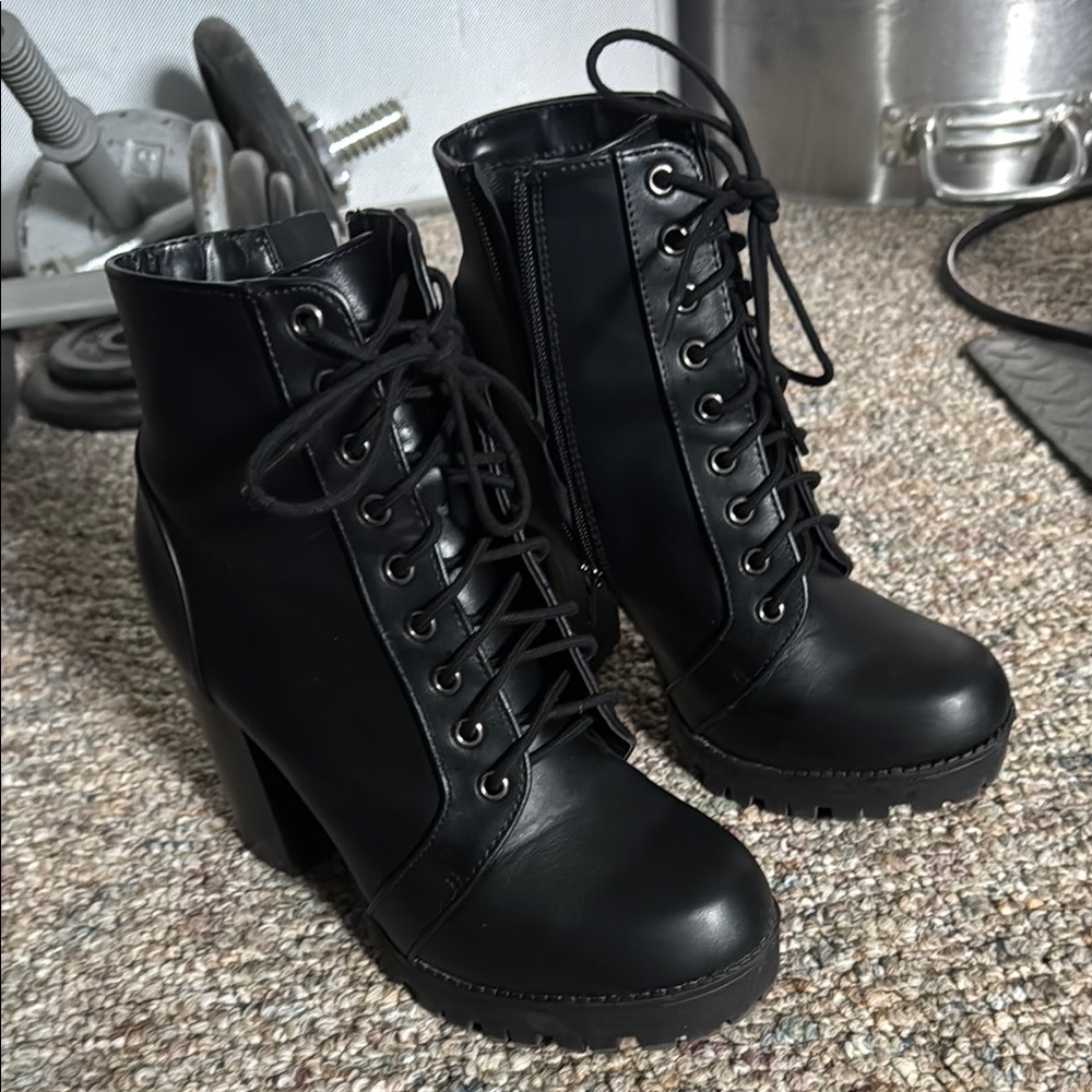 Soda Black Lace-Up Boots with Chunky Soles